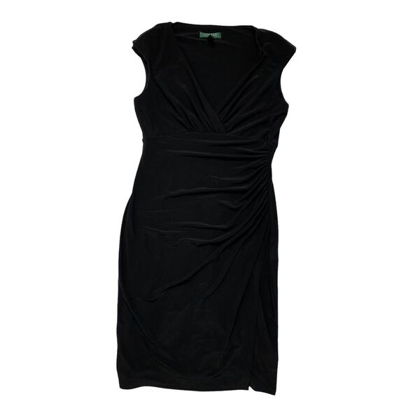 RALPH LAUREN LRL Black Gathered Jersey Knit Dress Size 10 Petite Sleeveless - Picture 4 of 9
